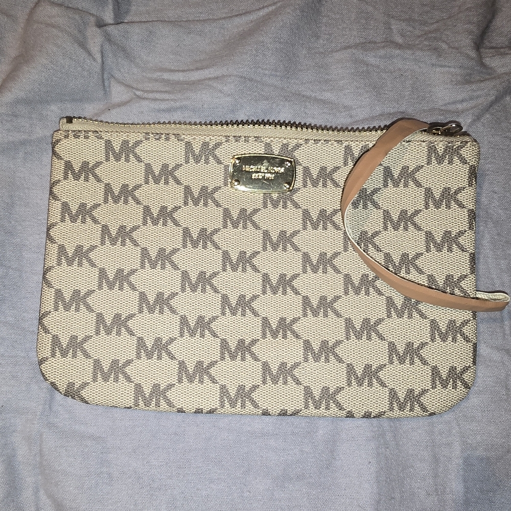 Michael Kors Beige and Tan Monogram Pouch